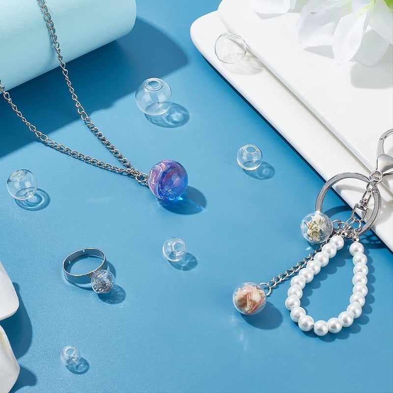 PH PandaHall 180pcs Mini Glass Globe, 6 Size Glass Ball Bottles Orbs Ball Wish Ball Spheres UV Planet Crystal Craft Bottle for UV Resin Dice Pendant Charms Earring Making 8~18mm - Image 5