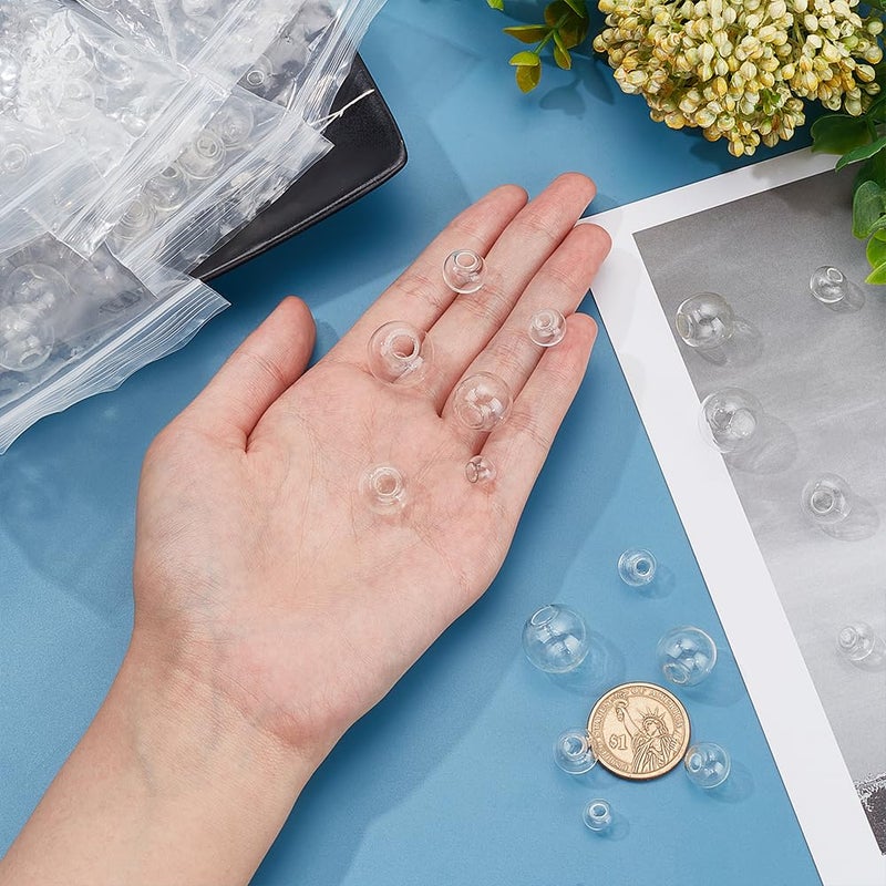 PH PandaHall 180pcs Mini Glass Globe, 6 Size Glass Ball Bottles Orbs Ball Wish Ball Spheres UV Planet Crystal Craft Bottle for UV Resin Dice Pendant Charms Earring Making 8~18mm - Image 3