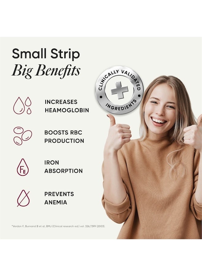 WELLBEING NUTRITION Melts Vital Iron 19mg | Doctor Formulated Chelated Iron, Vitamin C, Folic Acid, Zinc, Beetroot, Pumpkin Seed for Hemoglobin, Anemia & Blood Building, 30 Oral Strips - Image 2