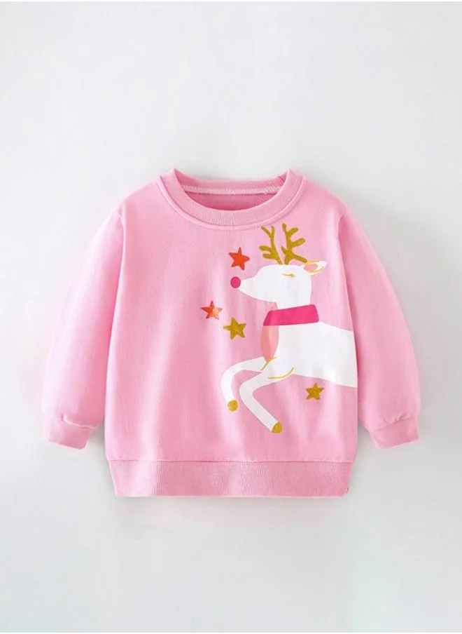 يونيكي Pink Printed Long Sleeve Crew Neck T-Shirt