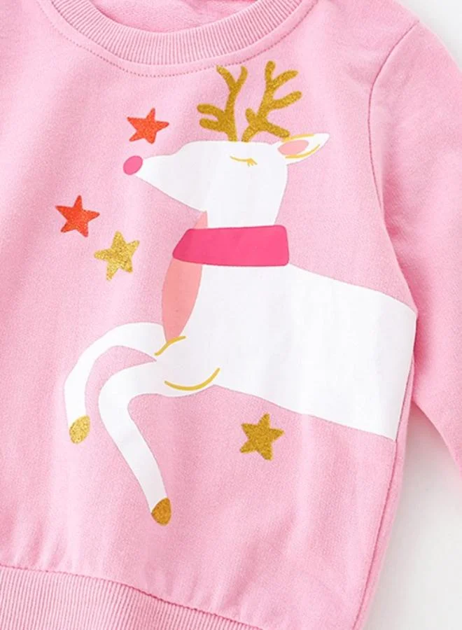 يونيكي Pink Printed Long Sleeve Crew Neck T-Shirt