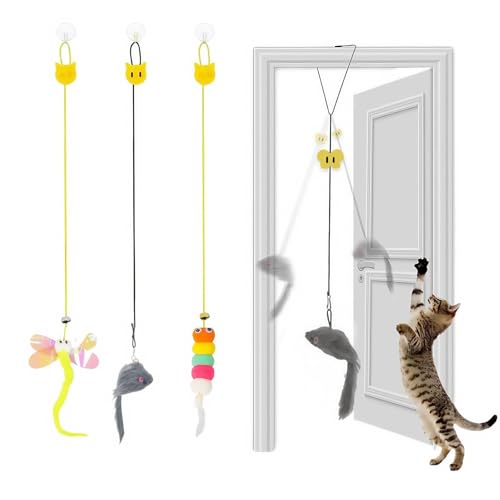 BharatBazaar 3PCS Hanging Spring Toys for Cats, Cat Toys, Interactive Cats Door Hanging Toy with Springs and Mouse for Indoor Cats - Adult Self Play - Image 1