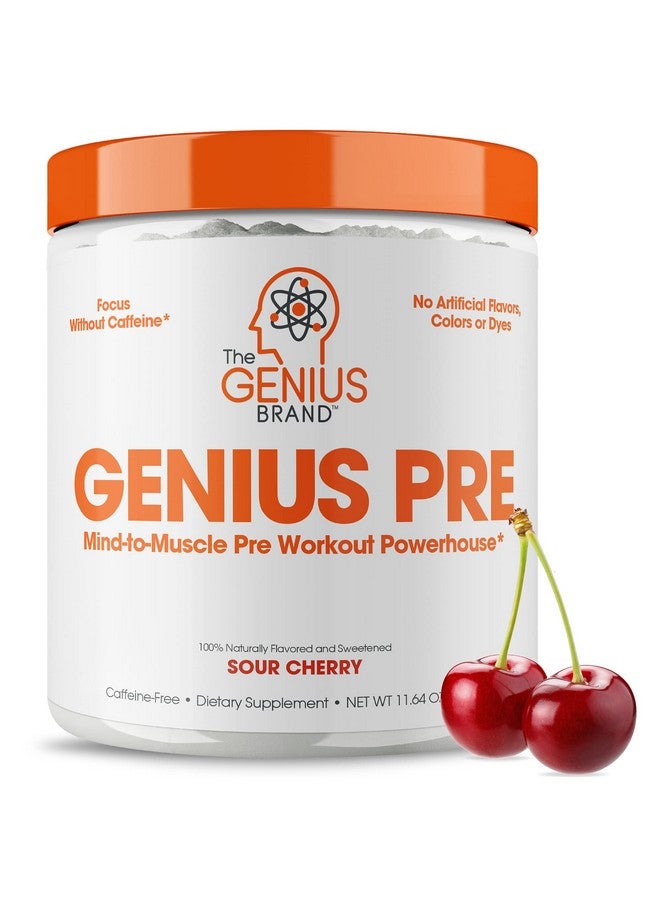 The Genius Brand Genius Pre Caffeine-Free Pre Workout Boosted Energy, Focus, Performance Nootropic Formula AlphaSize, Citrulline Malate, CarnoSyn Beta Alanine Endurance, Stamina, Recovery, 20 Servings - Sour Cherry - Image 1