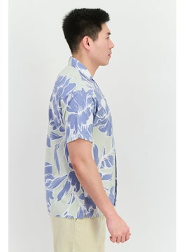 Jack Jones Men Relaxed Fit Floral Print Short Sleeves Casual Shirt, Slate Blue Combo  - Image 2