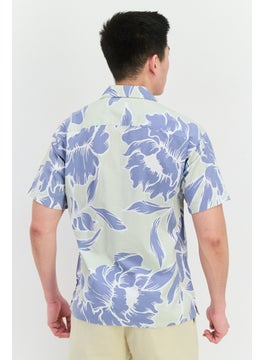 Jack Jones Men Relaxed Fit Floral Print Short Sleeves Casual Shirt, Slate Blue Combo  - Image 3