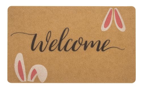 XuoAz EasterDecorativeWelcomeDoormat OutdoorEntrance Easter Bunny Door Mat Non Slip Coir Front Door Mats for Spring Home Decor 17 x 29 - Image 1