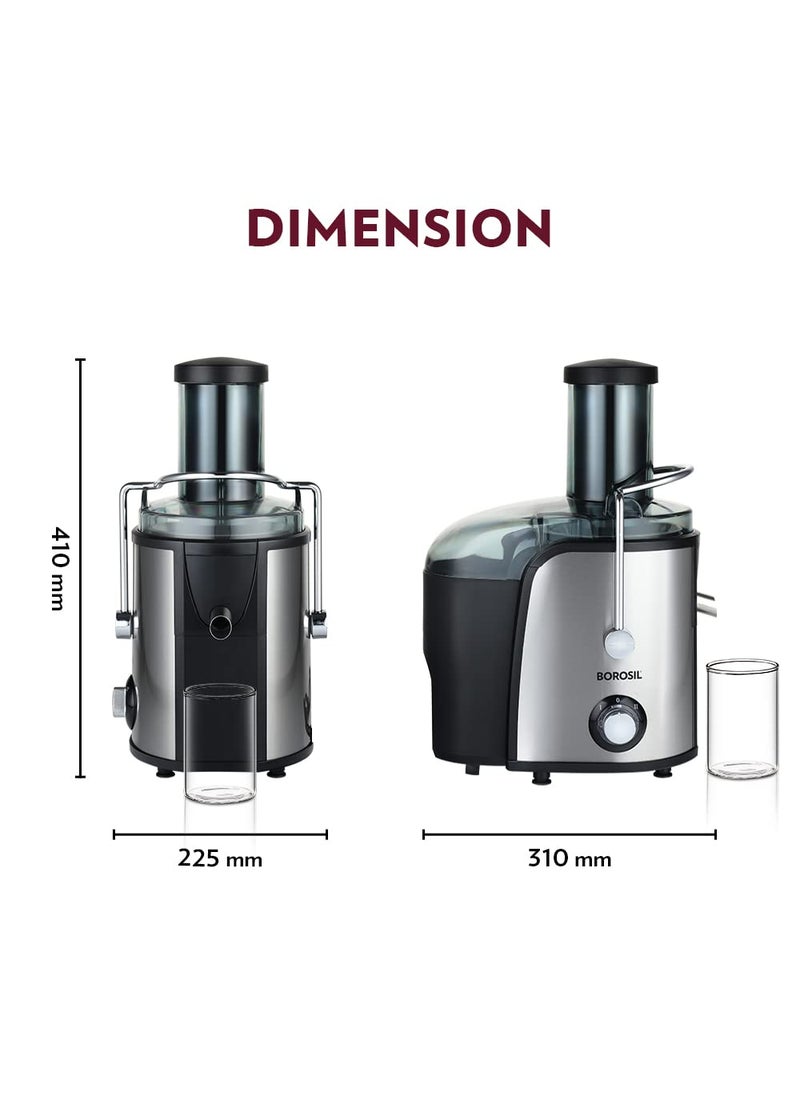 BOROSIL Borosil Primus Plus Juicer 800 W Stainless Steel Centrifugal Juicer 11 L Juice Jug 75 mm Feed Chute Black  - Image 2