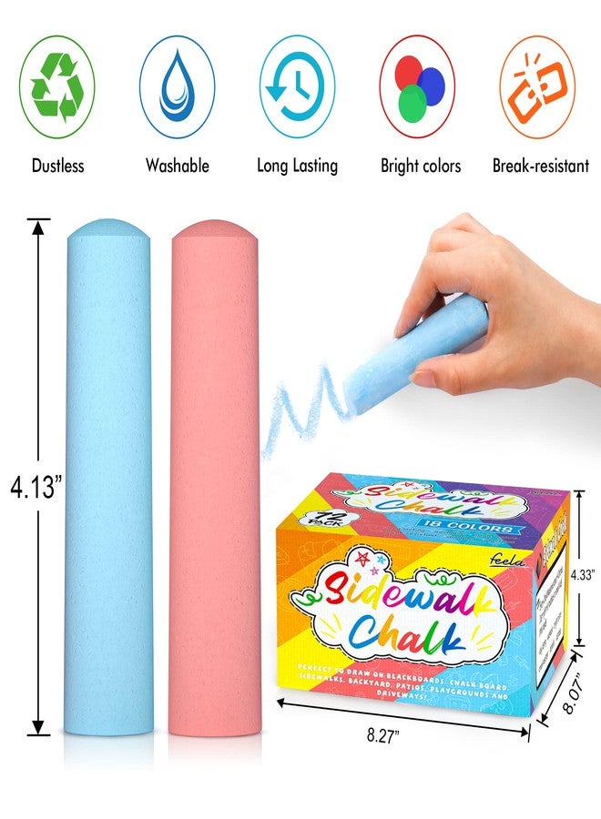 feela Jumbo Sidewalk Chalk, 72 Pack Non-Toxic Outdoor Chalk Set For Kids, 18 Colors - Image 3
