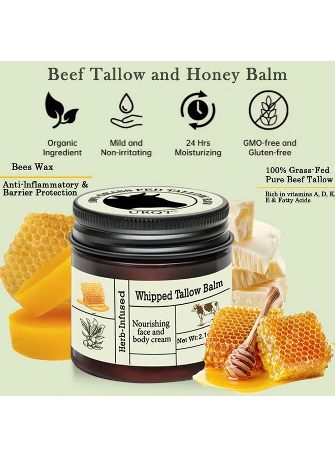 URQT BAISEN DIARY Beef Tallow For Skin - Natural Tallow and Honey Balm Face Moisturizer, Organic Grass-Fed Tallow, Deeply Nourishing Whipped Skin Balm for Face & Body, Moisturizing Cream for Dry Skin - Image 2