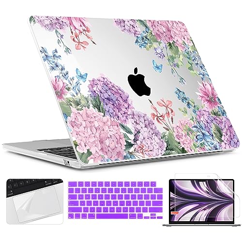 TWOLSKOO for MacBook Air 13 inch Case M5 2026 M4 2025 M3 M2 2024-2022 A3449 A3240 A3113 A2681, Plastic Hard Shell & Keyboard Cover & Screen Film for MacBook Air 13.6 inch Case, Colorful Hydrangea - Image 1