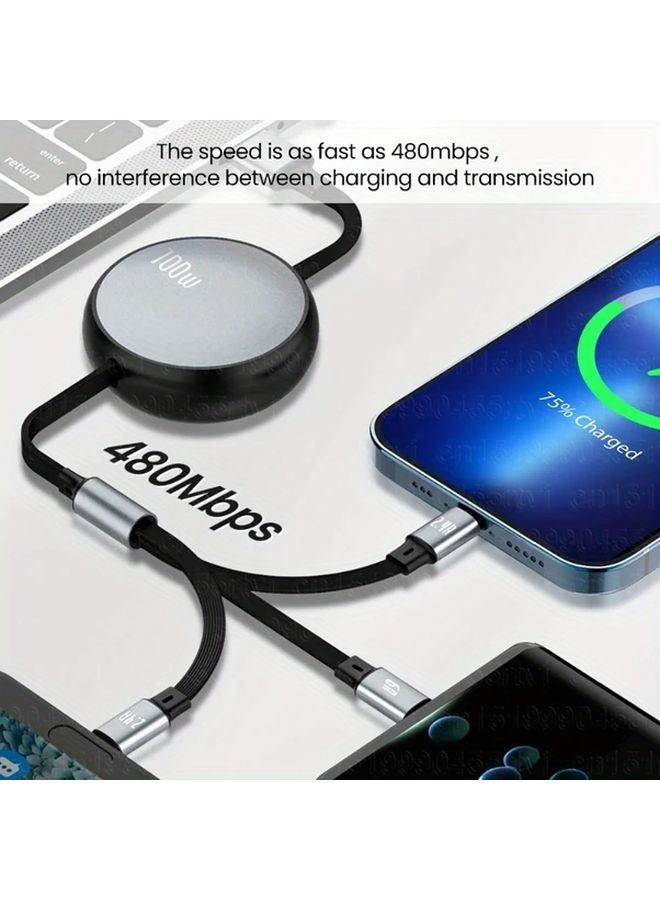 Blue 3 In 1 Retractable 100W USB C Fast Charger For iPhone Huawei Samsung - Image 3