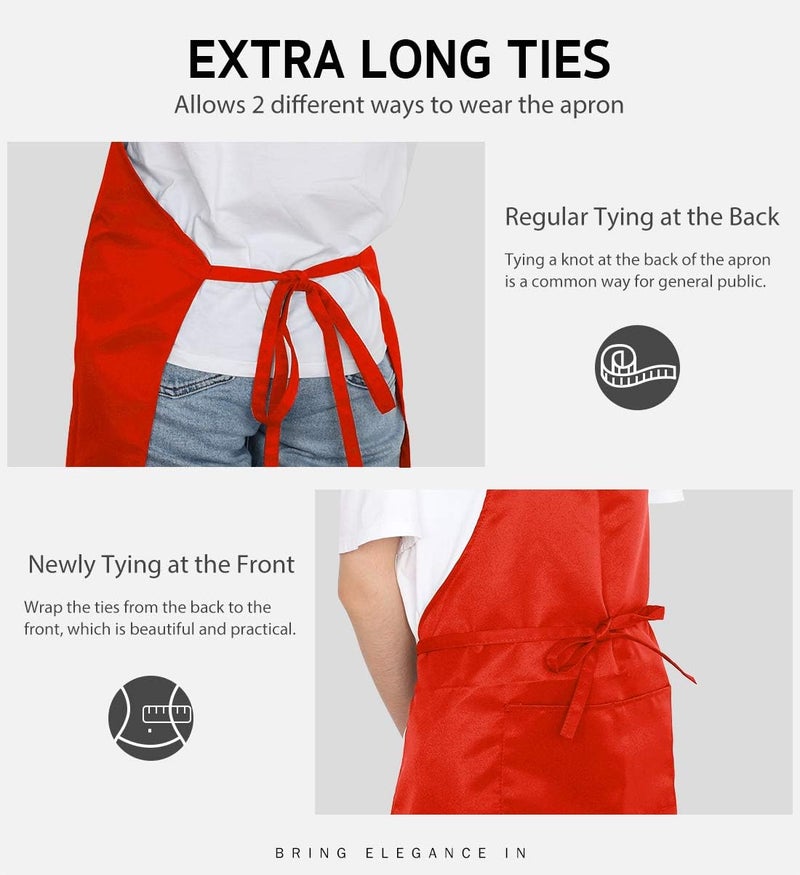 Syntus Adjustable Bib Apron with 2 Pockets Cooking Kitchen Aprons for Women Men Chef, Basic Red, 33.07*27.17in - Image 5