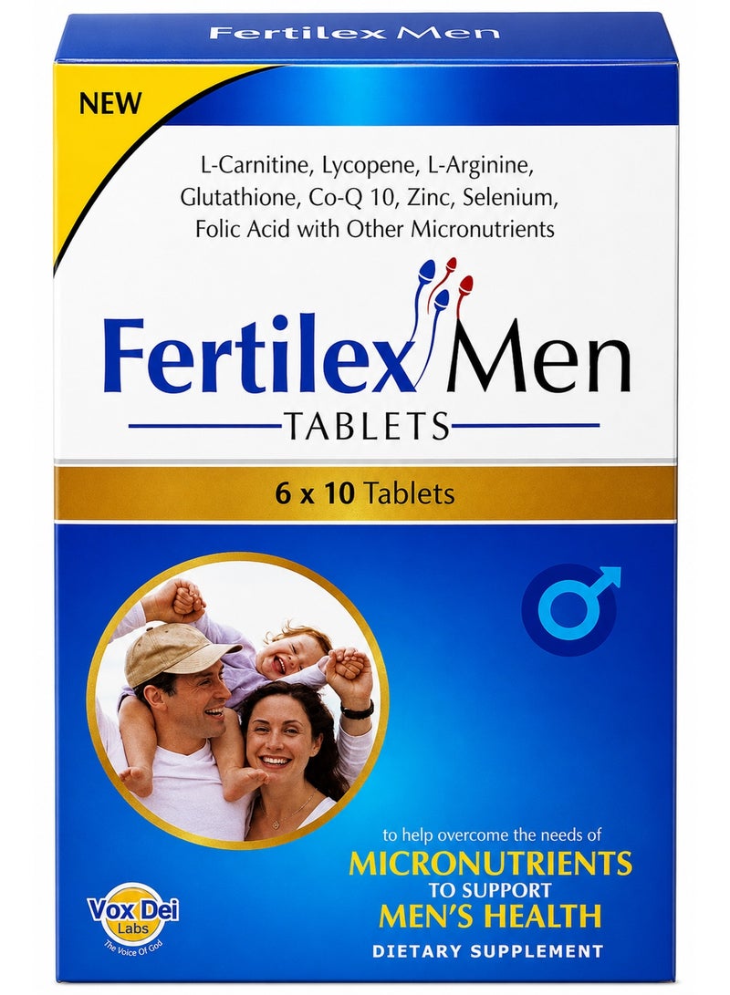 Fertilex Men Tablets - 60 Tablets | Enriched with L-Carnitine, Lycopene, L-Arginine, Glutathione, CoQ10, Zinc, Selenium, Folic Acid & Micronutrients