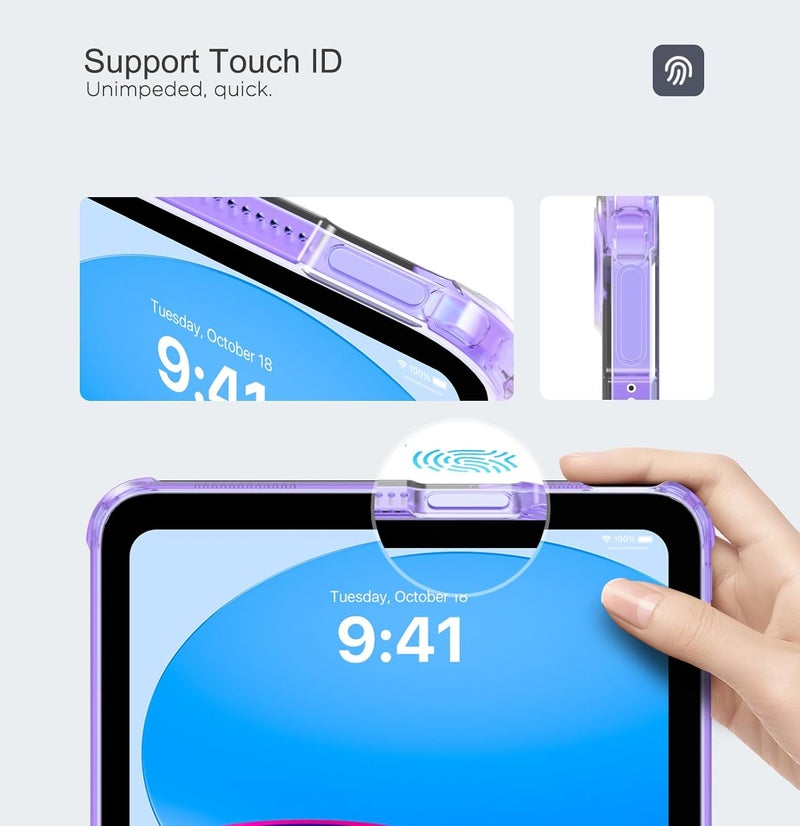 MoKo Clear iPad 10th Generation Case, iPad 10 Case, Slim & Lightweight Soft TPU Anti-Scratch Back with Shockproof Impact Resistant Raised Edge for 10th Gen iPad Case 2022, Lilac Purple - Image 4