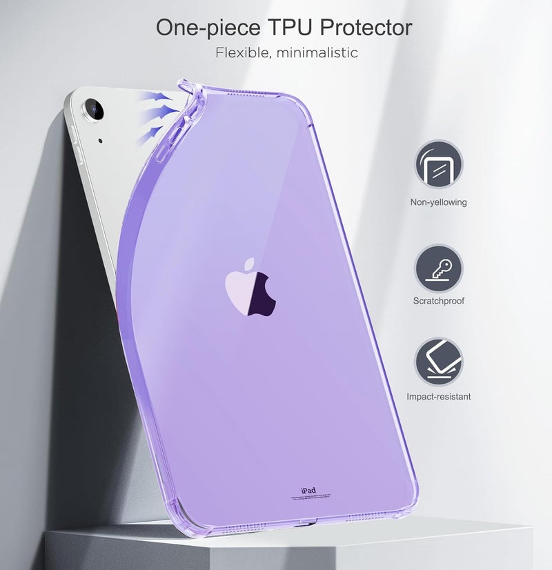 MoKo Clear iPad 10th Generation Case, iPad 10 Case, Slim & Lightweight Soft TPU Anti-Scratch Back with Shockproof Impact Resistant Raised Edge for 10th Gen iPad Case 2022, Lilac Purple - Image 3