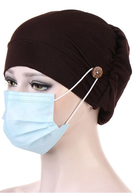Solid Button Pullover Cap Dark Brown