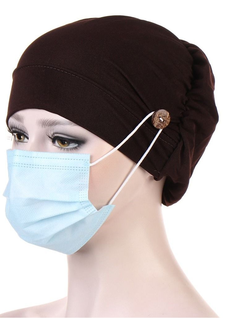 Loquat - Solid Button Pullover Cap Dark Brown - Image 1