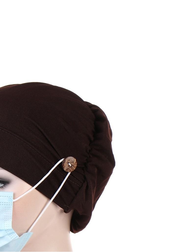 Loquat - Solid Button Pullover Cap Dark Brown - Image 1