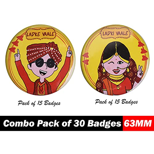 Papboo Ladke wale Ladki Wale combo, Team Groom and Team Bride Wedding Badges Glossy Finished for Groom and Bride (Pack of 30, 63 mm)… - Image 2
