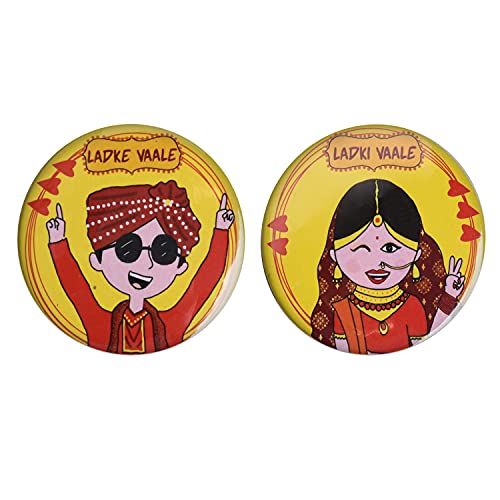 Papboo Ladke wale Ladki Wale combo, Team Groom and Team Bride Wedding Badges Glossy Finished for Groom and Bride (Pack of 30, 63 mm)… - Image 1