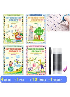Arify-Tech Arify - Magic Ink Copybooks for Kids Reusable Handwriting Workbooks for Preschools Grooves Template Design and Handwriting Magic Practice Copybook for Kids The Print Writing (4 Books with Pens)  - Image 1
