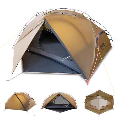 Night Cat Ultralight Backpacking Tent Waterproof Lightweight Single People Camping Tent for Outdoor Hiking Trekking with Double Layers Aluminum Poles and Footprint 1 Person Khaki - Image 1