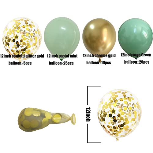 yuqinBB Matte Sage Green Gold Balloons – Light Mint Olive Green Balloons for Wedding Neutral Baby Shower Birthday Party Supplies 60 packs (Sage green + gold) - Image 5