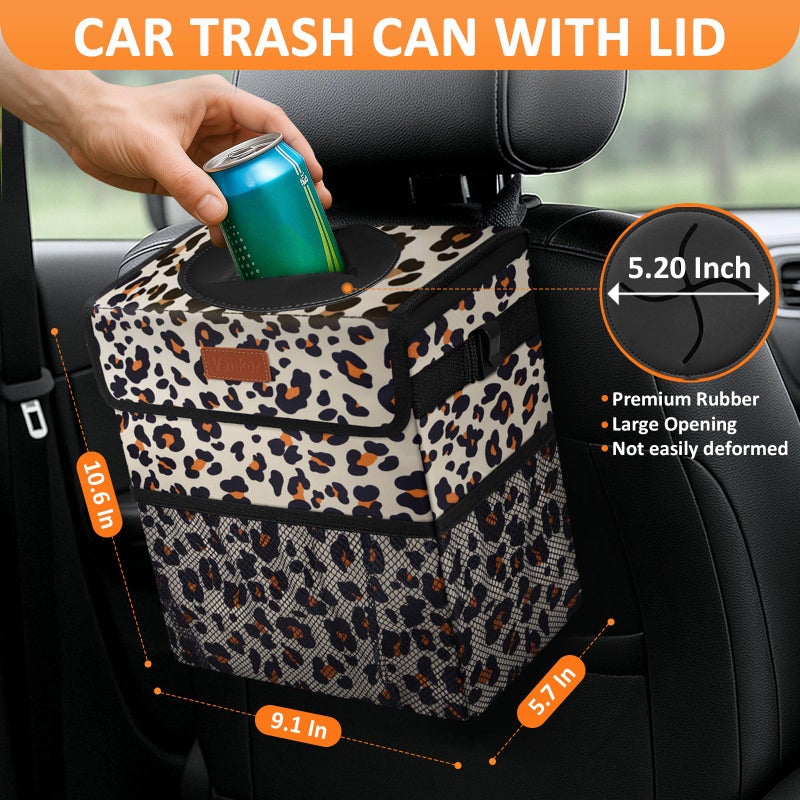 Vankor Cute Car Trash Can, Car Accessories for Women Interior Can Trash Bag Hanging Automotive Garbage Cans Leopard Pattern - Image 2