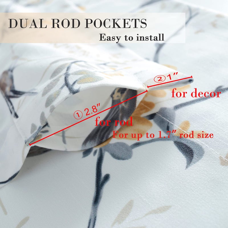 Blue Bird & Flower Pattern Window Curtains, 42x54 Inches, 2 Panels - Image 4