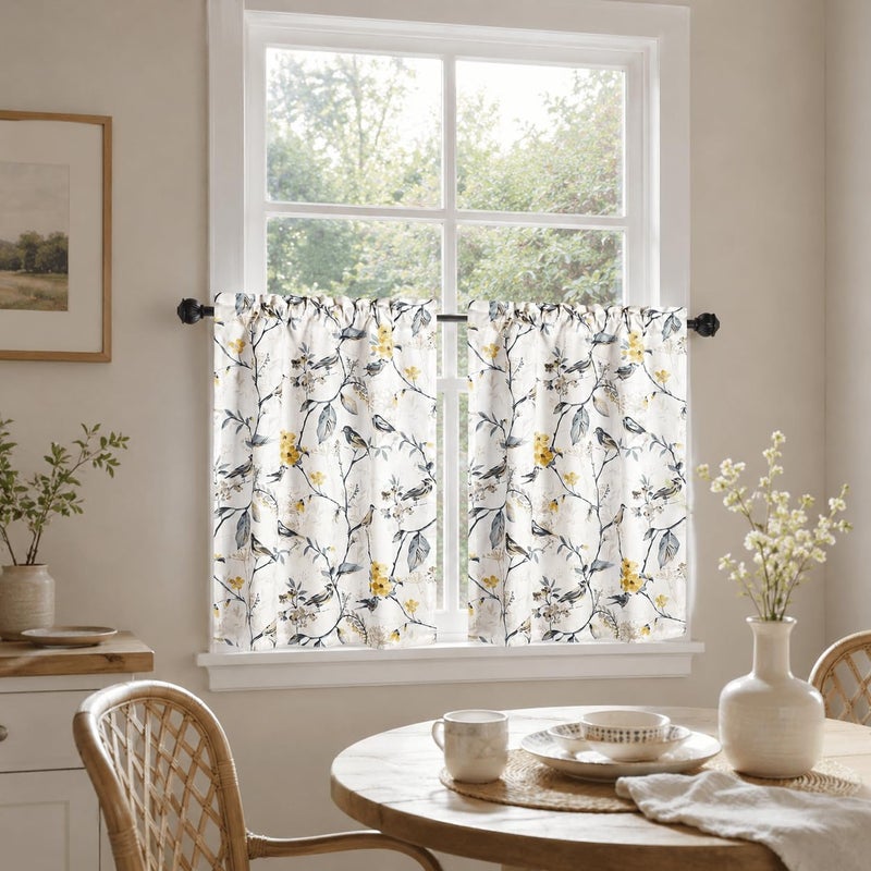 Blue Bird & Flower Pattern Window Curtains, 42x54 Inches, 2 Panels - Image 3