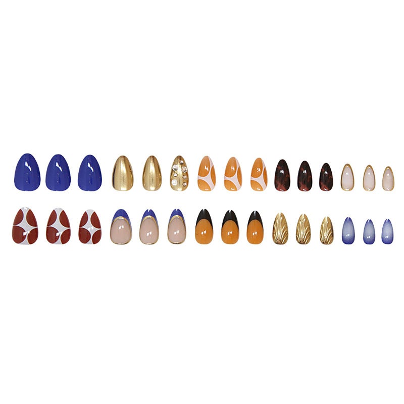 ASABITE 24 Pcs 3D Almond Press on Nails Medium Fake Nails with Glue Artificial Acrylic Nails French Tip False Nails with Glitter Rhinestone Design Handmade Nails Press ons Reusable Stick on Nails for Women - Image 5