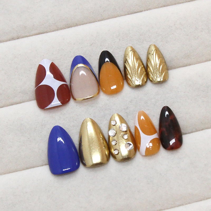 ASABITE 24 Pcs 3D Almond Press on Nails Medium Fake Nails with Glue Artificial Acrylic Nails French Tip False Nails with Glitter Rhinestone Design Handmade Nails Press ons Reusable Stick on Nails for Women - Image 4