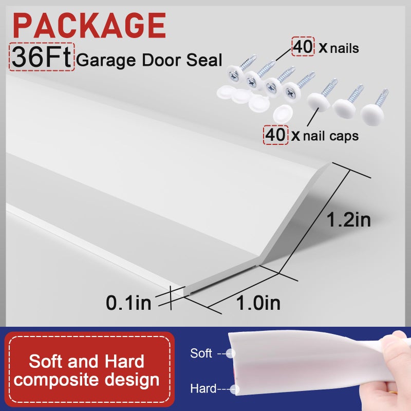 alophoty Garage Door Seal Top and Sides - 36 Ft Garage Door Weather Stripping Side Seal, Heavy Duty Weatherproof TPE, Insulates, Prevents Drafts, Easy Installation for Homeowners and DIYers - Image 4