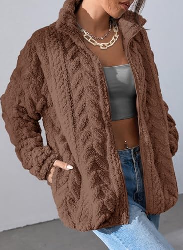 Dokotoo Women Fleece Winter Jackets Zip Up Sherpa Casual Long Sleeves Tops Side Pockets Christmas Shackets Oversized Coats Baggy Outerwears,Chestnut XX-Large - Image 2