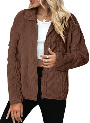 Dokotoo Women Fleece Winter Jackets Zip Up Sherpa Casual Long Sleeves Tops Side Pockets Christmas Shackets Oversized Coats Baggy Outerwears,Chestnut XX-Large - Image 4