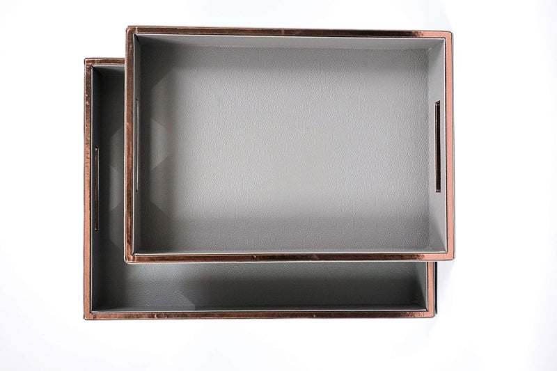 Azyeea Rectangular Faux Leather Serving Tray Set for Dining Table, Decoration, Parties, Storage, Utensils, Home décor Paper Tray and Folders Holder for Desk Organizer Accessories (Grey) - Image 4