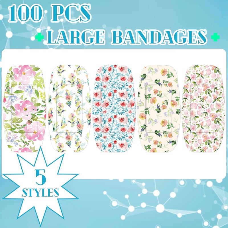Sinmoe 100 Pcs Large Bandages 2 x 4 Inch Latex Free Big Adhesive Flower Wound Care Flexible Fabric Bandages for Care and Protect Wounds - Image 3