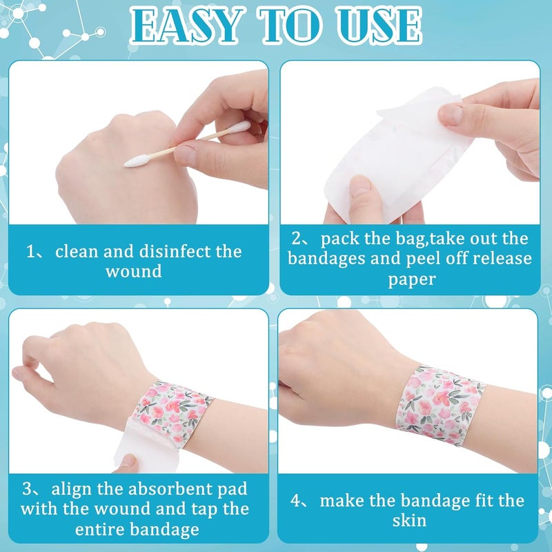 Sinmoe 100 Pcs Large Bandages 2 x 4 Inch Latex Free Big Adhesive Flower Wound Care Flexible Fabric Bandages for Care and Protect Wounds - Image 5