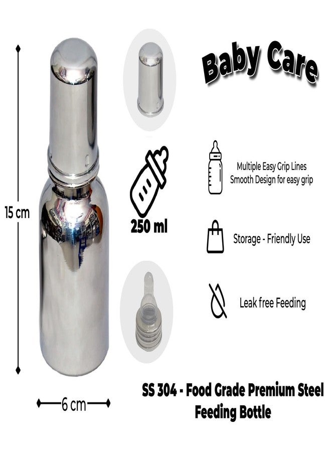sunlife - BabyCare Stainless Steel Infant Baby Feeding Bottle | Milk Bottle for New Born Baby - Capacity 250 ml - Joint Less 304 Grade, BPA Free (Silver) (BabyCare 250ml) - Image 2