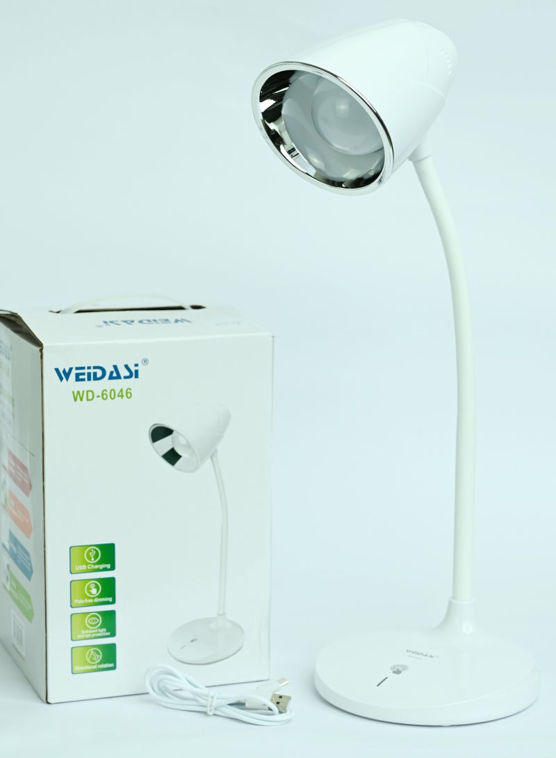 WEIDASI Led Desk Light With 3 Color Modes And USB Charging Port Dimmable Flexible Table Lamp For Bedside Bed Office With Intelligent Induction Auto Dimming AC Adapter Included - White - Image 3