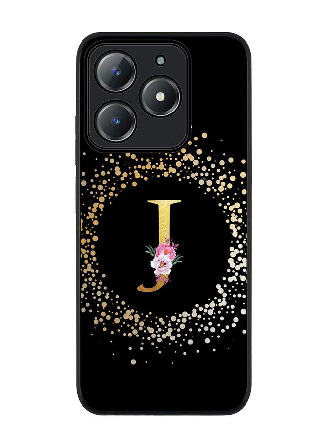 Stylizedd For Realme C63 / Realme C61 4G Case,Slim fit Camera Protection, Shockproof Thin Phone cover  - Custom Monogram Floral - J ( Black ) - Image 1