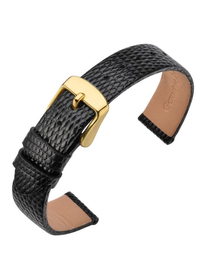 ANNEFIT Women's Leather Watch Band 13mm with Gold Buckle, Lizard Grain Slim Thin Replacement Strap (Black) - Image 1