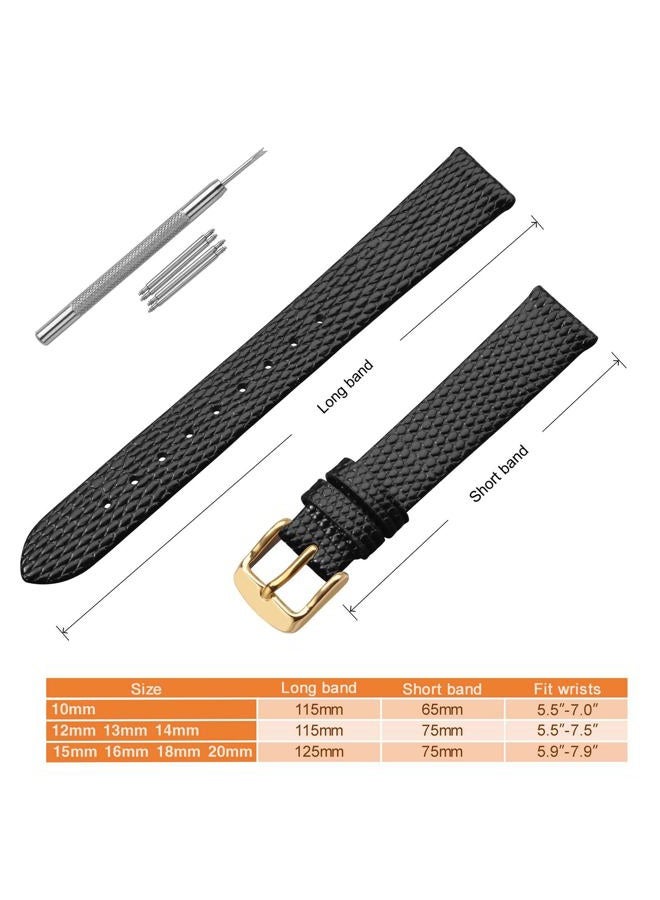 ANNEFIT Women's Leather Watch Band 13mm with Gold Buckle, Lizard Grain Slim Thin Replacement Strap (Black) - Image 5