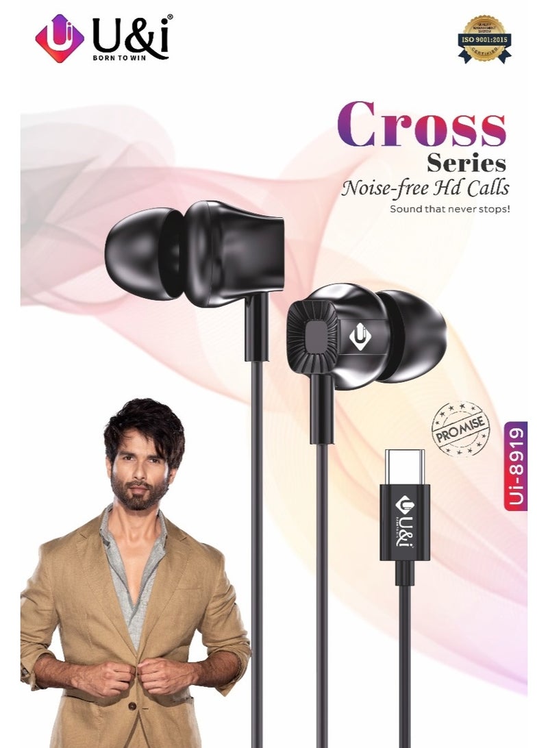 يو اند اي سماعات U&i كروس سيرييس UI-8919 سلكية تايب سي بخاصية إلغاء الضوضاء وميكروفون MEMS، جودة صوت Hi-Fi، متوافقة مع iPhone 17/16 Pro Max، Samsung S24، وجميع أجهزة Type-C (لون أسود) - Image 3