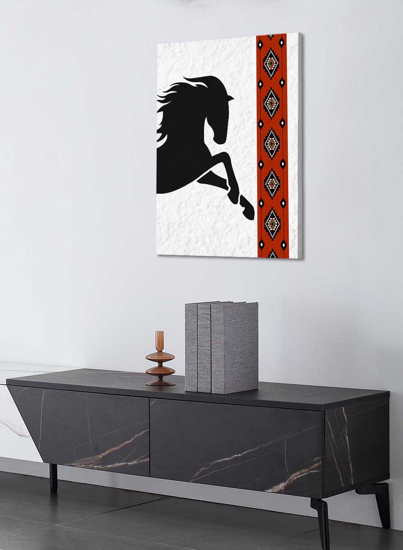 LOWHA Canvas Wall Art Stretched Over Wooden Frame Depicting a Horse with a Saudi Inspired Design - Image 1