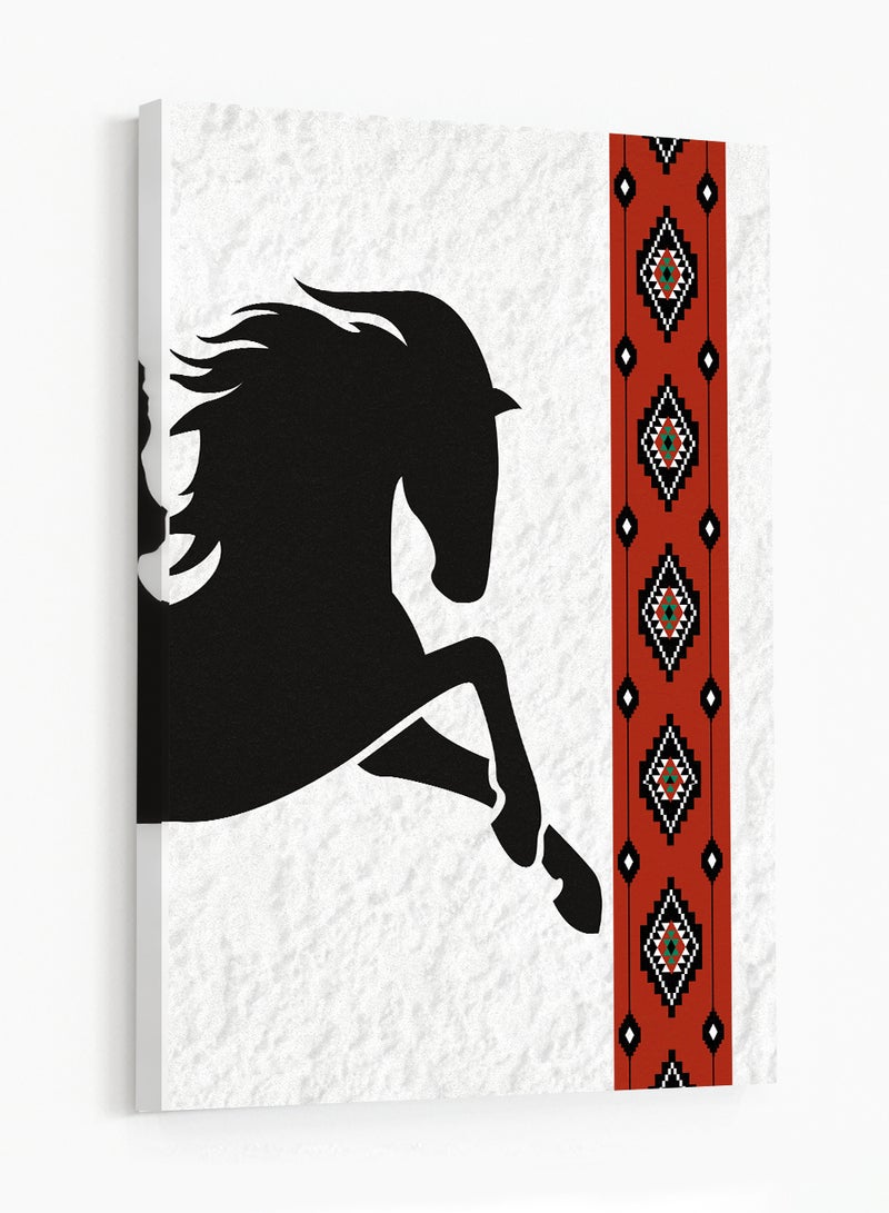 LOWHA Canvas Wall Art Stretched Over Wooden Frame Depicting a Horse with a Saudi Inspired Design - Image 4