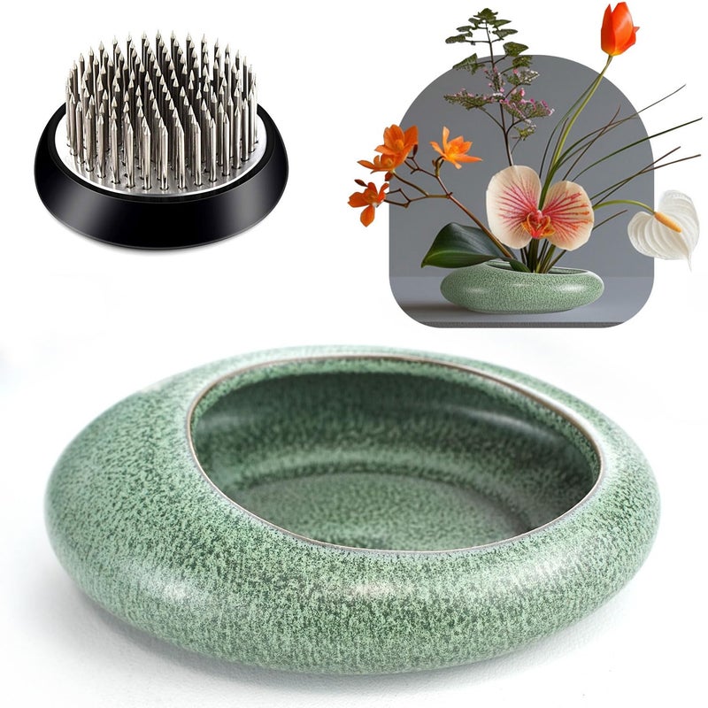 Elifinds Flower Frog Vase Kit Ikebana Flower Arrangement Ceramic Water Drop Flower Pot Flower Frog Flower Arrangement Vase Kit Green Small Size - Image 2