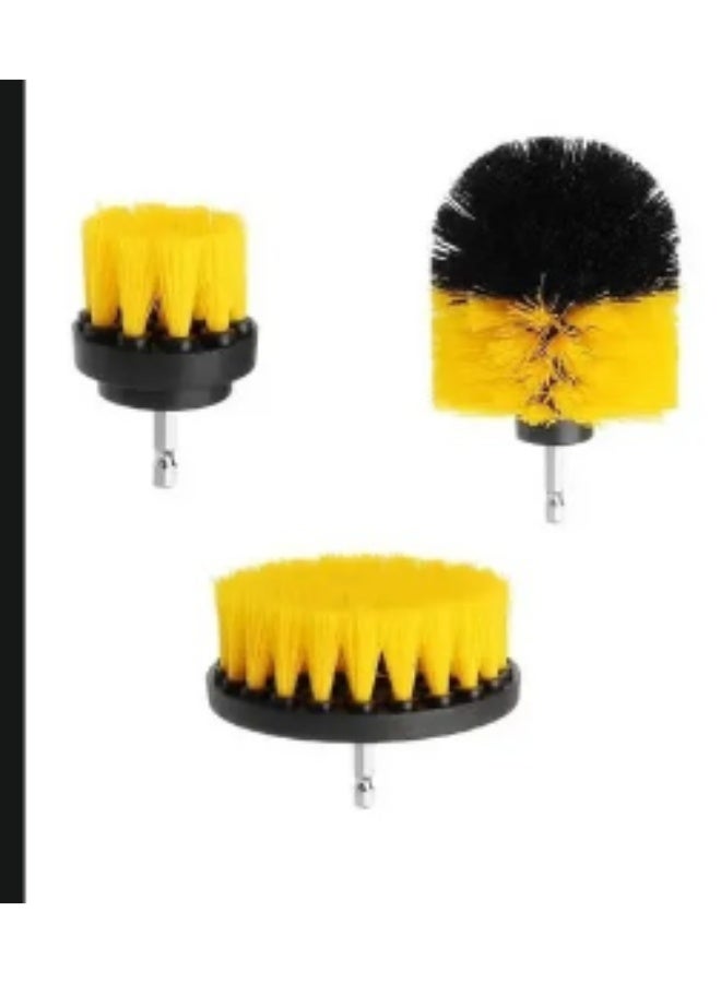 3 Piece Drill Brush Attachment Set, Power Scrubber Cleaning Brush Kit with Round, Flat & Corner Brushes, Nylon Bristle Drill Brush for Bathroom, Tiles, Kitchen, Car Wheels, Upholstery, Carpet & Household Cleaning