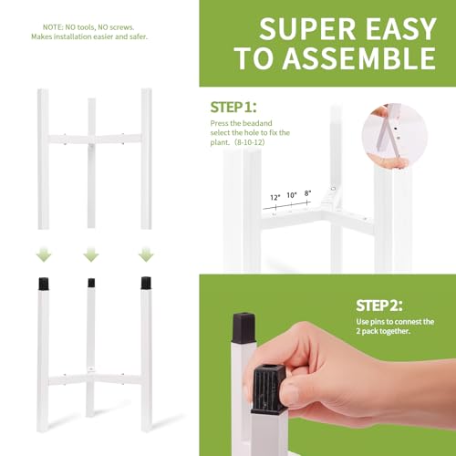 IZIDDO 2 Pack Adjustable Plant Stand Indoor, White Metal Planter Stands Outdoor Tall 2 Tier Mid Century Modern Plant Holder, Fit 8 10 12 inch Pots, Single Floor Plant Stands for Indoor Plants-2 Tier - Image 2