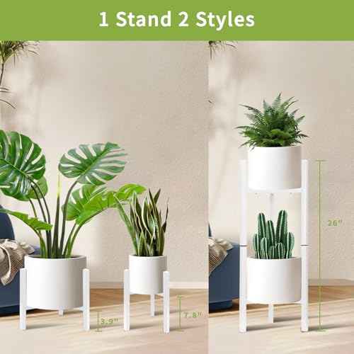 IZIDDO 2 Pack Adjustable Plant Stand Indoor, White Metal Planter Stands Outdoor Tall 2 Tier Mid Century Modern Plant Holder, Fit 8 10 12 inch Pots, Single Floor Plant Stands for Indoor Plants-2 Tier - Image 4